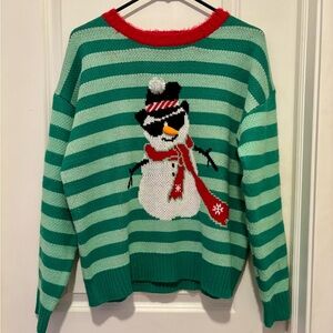 32 Degrees Green Striped Snowman Sweater